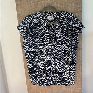 J. Crew Black and White Boxy Cap Sleeve Blouse